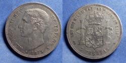 World Coins - Spain, Alfonso XII 1875, Silver 5 Pesata
