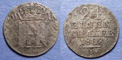 World Coins - Germany, Westphalia, Jerome  Napoleon 1807-13 ( 1808 ), Silver 1/24 Thaler