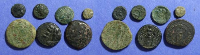 Ancient Coins - 7 Greek coins - 6 AE and 1 Billon