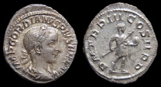Ancient Coins - Gordian III, AR Denarius. AD 241. Rome. Emperor. EF