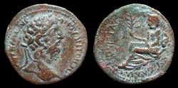 Ancient Coins - Thrace, Pautalia. Marcus Aurelius. AE-26. River-God. VF