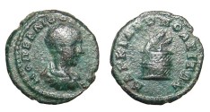 Ancient Coins - Diadumenian Caesar, AE-Assarion. Marcianopolis, Moesia Inferior. Cista w/ Emerging Serpent. aVF
