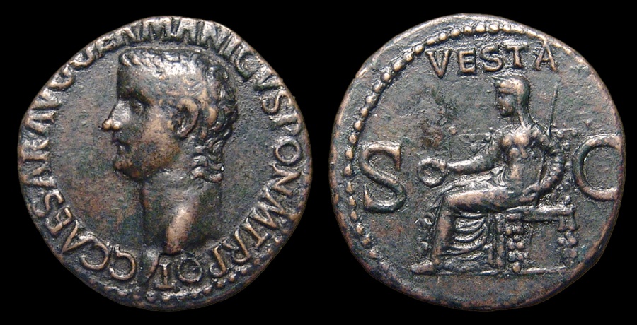 Ancient Coins - Ancient Rome. Gaius Caligula, 37-41 AD. Incredible bronze As, struck 37-38 AD