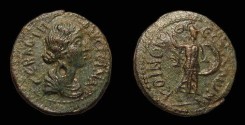 Ancient Coins - Faustina Jr., AE-21. Koinon Thessalonica. Athena. VF