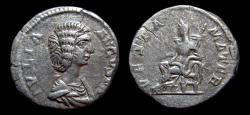 Ancient Coins - Julia Domna, AR Denarius, AD 206. Rome. VESTA MATER, Vesta std lt. Scarce!