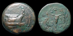 Ancient Coins - Mysia, Cyzicus (Kyzikos). 2nd - 1st Century AD. AE-28. Prow / Bucranium within Oak-Wreath