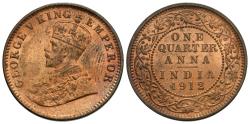 World Coins - British India. George V. 1912-(c). 1/4 anna. Unc.