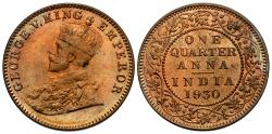 World Coins - British India. George V. 1930-(b). 1/4 anna. Choice Unc.