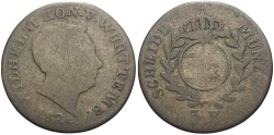 World Coins - German States, Wurttemberg. 1824. 3 Kreuzer. Good.