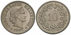 World Coins - Switzerland, Confederation. 1907-B. 10 rappen. Unc.