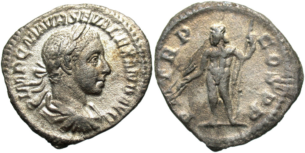 Severus Alexander. A.D. 222-235. AR denarius. Rome, A.D. 222. VF