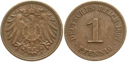 World Coins - Germany, Empire. 1897-D. 1 Pfennig. EF.
