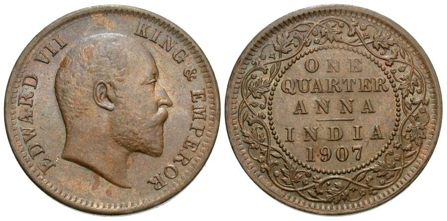 World Coins - British India. Edward VII. 1907-(c). 1/4 anna. Unc.