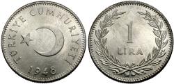 World Coins - Turkey. 1948. 1 lira. Gem BU.