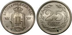 World Coins - Sweden. Oscar II. 1898. 25 ore. Gem BU, cartwheel luster.
