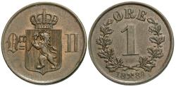 World Coins - Norway. Oscar II. 1884. 1 ore. AU.
