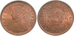 World Coins - British India. Victoria. 1894-(c). 1/12 Anna. Unc., red and brown.