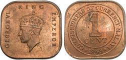 World Coins - Malaya. George VI. 1943. 1 cent. BU.