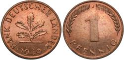 World Coins - Germany, Federal Republic. 1949-J. 1 Pfennig. Choice BU, fully red.