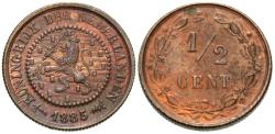 World Coins - Netherlands. William III. 1885. 1/2 cent. Unc., red and brown.
