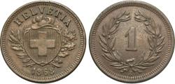 World Coins - Switzerland. 1868-B. 1 rappen. EF.