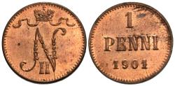 World Coins - Finland, under Russia. Nicholas II. 1901. 1 penni. BU.