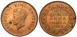 World Coins - British India. George VI. 1938-(c). 1/4 anna. Unc., spot.