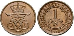World Coins - Denmark. Frederik VIII. 1910-(h). 1 ore. Choice AU, key date.