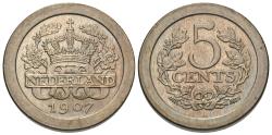 World Coins - Netherlands. Wilhelmina I. 1907. 5 cents. Unc.