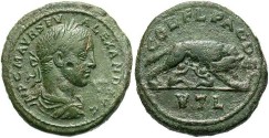 Ancient Coins - Thrace, Deultum. Severus Alexander. A.D. 222-235. Æ 24 mm. VF, green patina and minor porosity, scratch on forehead.