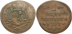 World Coins - German States, Wurzburg. 1753. 1 Kreuzer. VF, normal roller-die strike but slightly flattened.