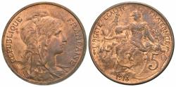 World Coins - France, Third Republic. 1913. 5 centimes. Choice AU.