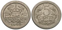 World Coins - Netherlands. Wilhelmina I. 1908. 5 cents. Unc.