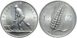 World Coins - Italy. 1950-R. 2 Lire. Gem BU.