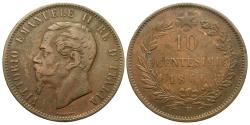 World Coins - Italy. Vittorio Emanuele II. 1866-H. 10 centesimi. About VF.