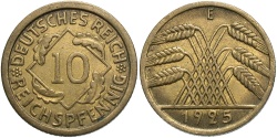 World Coins - Germany, Weimar Republic. 1925-E. 10 Reichspfennig. Good VF.