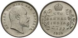 World Coins - British India. Edward VII. 1910-(c). 2 annas. Choice BU.