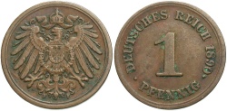 World Coins - Germany, Empire. 1890-F. 1 Pfennig. EF.