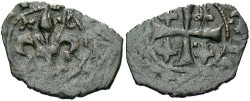 World Coins - Principality of Antioch. Bohemond III-IV. 1163-1201-1216. Æ pougeoise. Ca. 1188-1210, or later. VF, dark brown patina. Apparently unpublished.