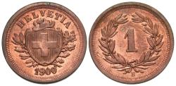 World Coins - Switzerland. 1900-B. 1 rappen. Choice BU, red.
