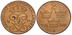 World Coins - Sweden. Gustaf V. 1921. 2 ore. Unc.