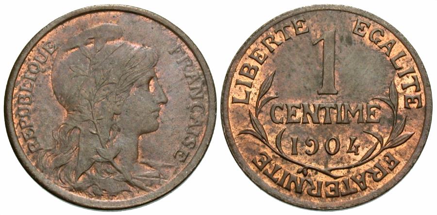 World Coins - France, Third Republic. 1904. 1 centime. Unc.
