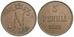 World Coins - Finland, under Russia. Nicholas II. 1898. 5 pennia. EF.