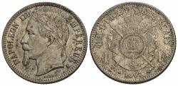 World Coins - France, Second Empire. Napoleon III. 1867-A. 1 franc. AU, light toning with strong underlying luster.