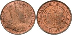 World Coins - Ceylon. Edward VII. 1906. 1 cent. Unc., soft obverse strike.
