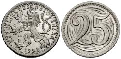 World Coins - Czechoslovakia. 1933. 25 haleru. Gem BU.