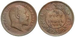 World Coins - British India. Edward VII. 1904. 1/2 pice. AU, clashed dies.