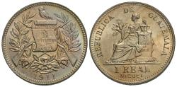 World Coins - Guatemala. 1911-(H). 1 real. Gem BU, incredible light iridescent tone and strong cartwheel luster.