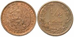 World Coins - Netherlands. Wilhelmina I. 1903. 1/2 cent. Choice Unc.