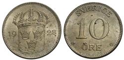 World Coins - Sweden. Gustaf V. 1928. 10 ore. Choice AU.